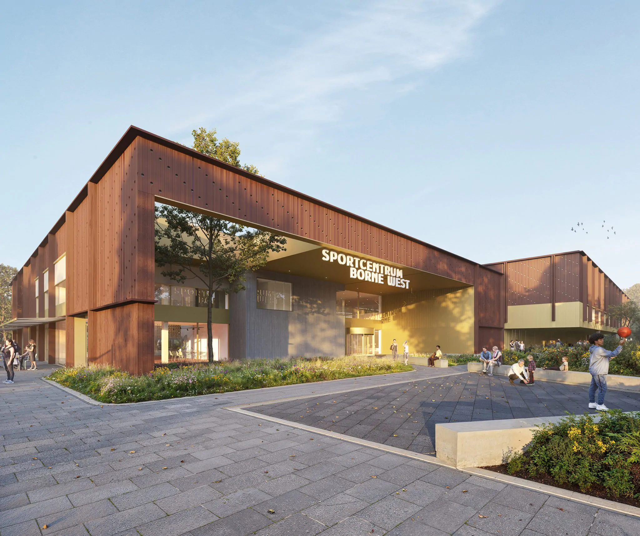 Impressie van de entree van het nieuwe sportcentrum